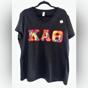 Kappa Alpha Theta V-neck tshirt with embroidered lettering